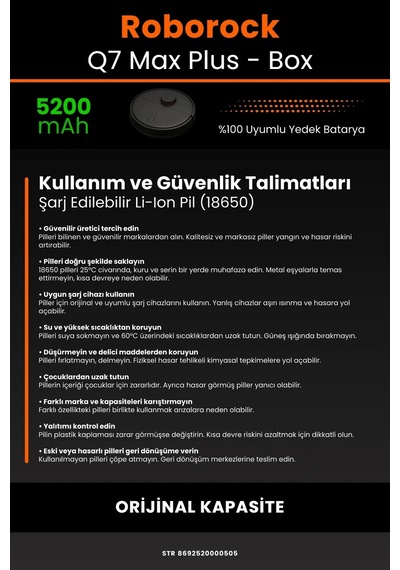 Roborock Q7 Max Plus 5200mah Uyumlu Robot Süpürge Bataryası - Box -  Kapasite