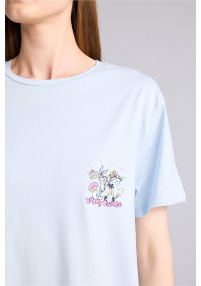 Defacto Looney Tunes Regular Fıt Bisiklet Yaka Kısa Kollu Açık Mavi Gecelik G4099ax26spbe343 Mavi-be343