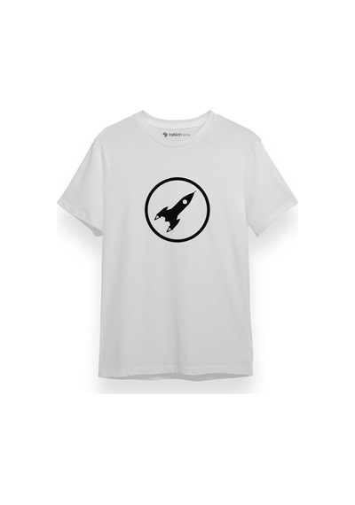 Rocket Minimalist Icon Beyaz Kısa Kol Erkek Tshirt 001
