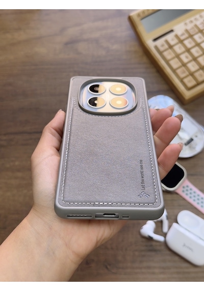 Redmi Note 14 Pro 5g Uyumlu Premium Deri Dokulu Darbelere Karşı Dayanıklı Nazal Silikon Kılıf Gri