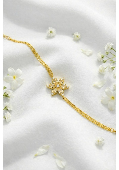 Çekirdekjewelry 925 Ayar Gümüş Şampanya Taşlı Lotus Bileklik Sarı
