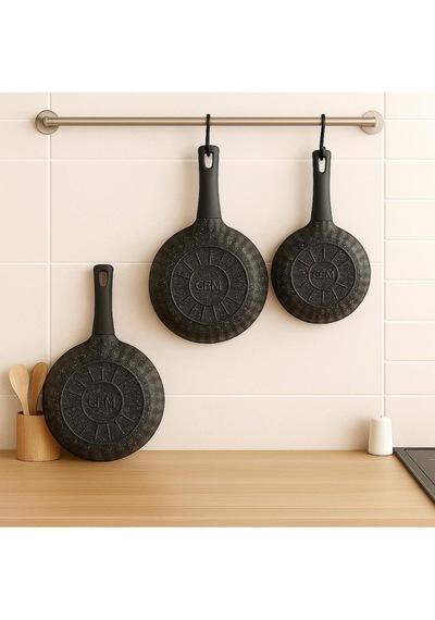 Dilimli Granit Döküm Tava Seti 3'lü, 20 Cm - 24 Cm - 28 Cm, Siyah Diğer