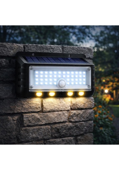 Panter Solar Hareket Sensörlü Led Duvar Lambası 3w 44 Smd Beyaz + 4 Gün Işığı Led, 300 Lümen, I