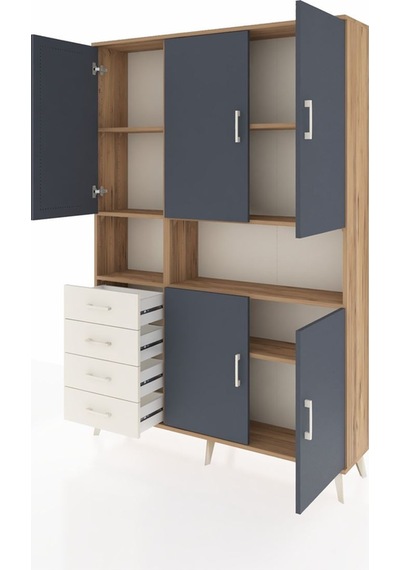 Arges Dolap 7 Raflı 4 Çekmeceli 5 Kapaklı 132x30x195 Çam-antr... Çam