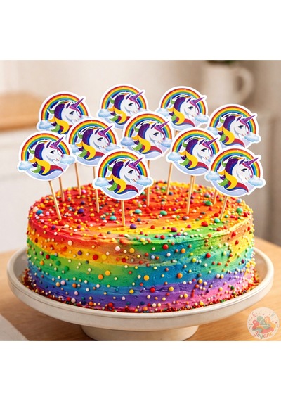 Unicorn Gökkuşağı Pasta Süsü 25 Adet Doğum Günü, Parti Ve Cupcake Kürdan Çok Renkli