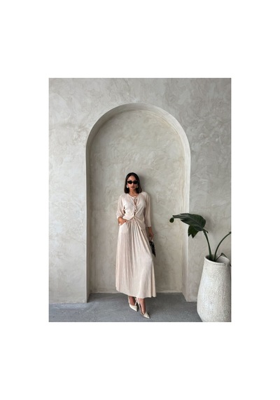 Verymoda Önden Bağlamalı Plise Gömlek - F1739 Taş