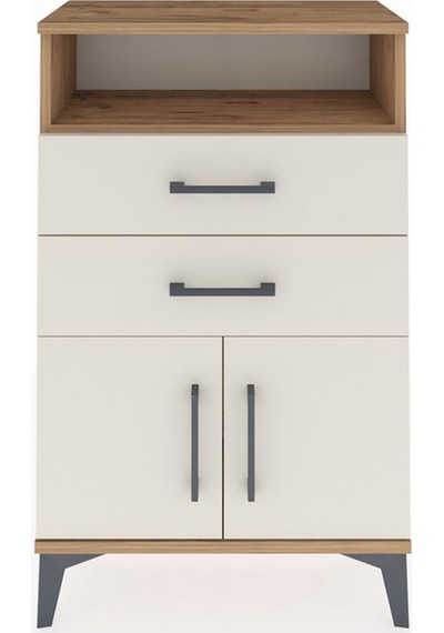 Arges Komodin Tek Raflı 2 Çekmeceli 2 Kapaklı 60x30x96 Çam-ay... Çam