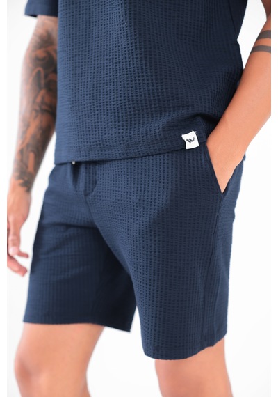 Rowinger Waffle Dokulu Oversize T-shirt Ve Şort Erkek Takım Navyblue