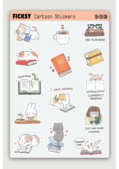 Kawaii Stili Sevimli Hayvanlar Kitap Tutkunu Temalı Sticker Seti - 31 Adet Etiket Çıkartma Diğer