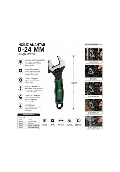Bosch 1600a039hn Kurbağacık İngiliz Anahtar 6" 150 Mm- 6'li Paket