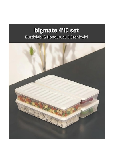 Bigmate Bgmt1515 4'lü Şeffaf Saklama Kabı 4x1 Lt Mikrodalga Buzdolabı Ve Dondurucu Uyumlu Düzenleyici Krem