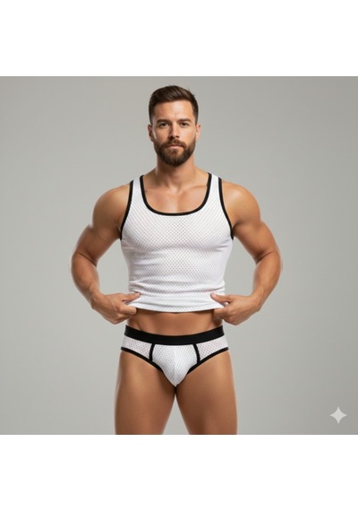 Beyaz Delikli Kumaş Tank Top Slip Takımı Çok Renkli
