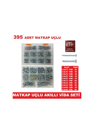Akıllı Vida Seti - 395 Parça Matkap Uçlu Havşa-Düz Baş