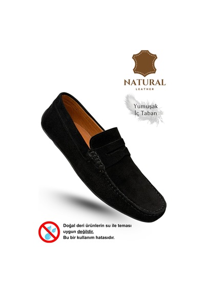 Sermoda Erkek Loafer - Hakiki Deri Rok Loafer Erkek Ayakkabı Süet Siyah