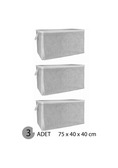 3 Adet Gri Çizgili Fermuarlı Maxi Boy Hurç Yastık-yorgan-kıyafet Düzenleyici 75 40 40 Cm Gri-beyaz