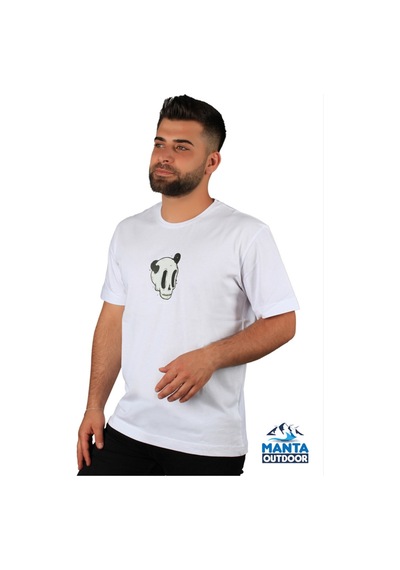 Manta MNT 2307-1 Kuru Kafa Baskılı Erkek T-Shirt-23621 Beyaz
