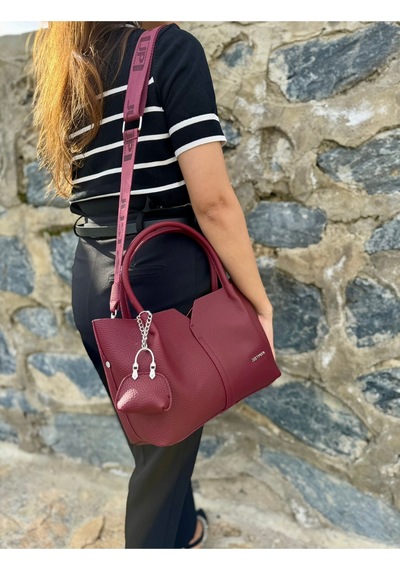 Just Polo Kadın Orijinal Just Polo Yumuşak Deri Ayarlanabilir Askılı Lüks El Ve Omuz Çantası Shoulder Bag Bordo