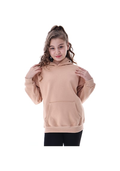 Unisex Çocuk Kapüşonlu Sweatshirt Rahat Günlük Spor Giyim Oversize Model Krem Renkli Bej