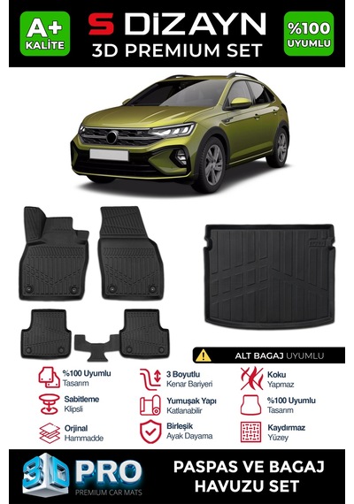 S-dizayn Vw Taigo 3d Pro Havuzlu Paspas Ve Bagaj Havuzu Seti 2'li Set 2020 Üzeri A+ Kalite
