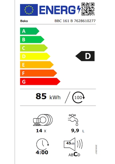 Beko BBC 161 B 6 Programlı 14 Kişilik Tezgah Altı Bulaşık Makinesi