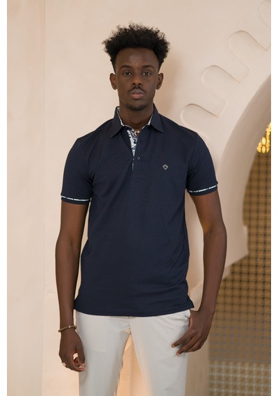Paul Martin Regular Fit Yaka Garnili Pamuklu Polo Yaka T-shirt Lacivert