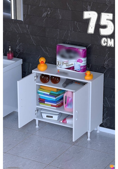 Söke 75 Cm Çok Amaçlı Kapaklı 2 Raflı 3 Bölmeli Şifonyer Dolap Beyaz
