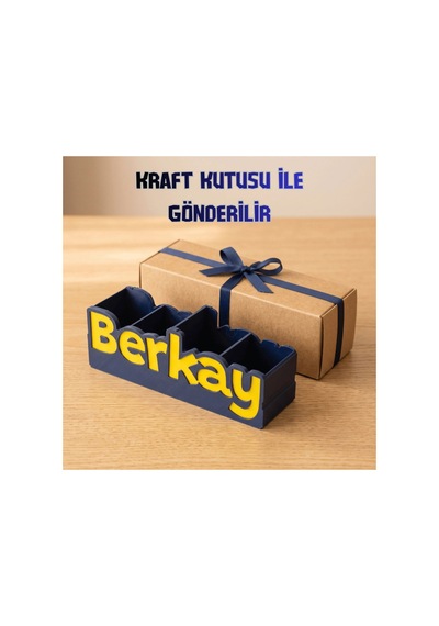 Lacivert Sarı Kişiye Özel İsimli Kalemlik 3d Baskı Diğer