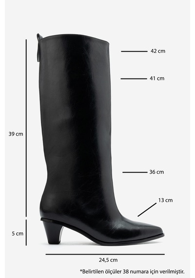 Luvi Shoes Chester Siyah Cilt Kadın Topuklu Çizme