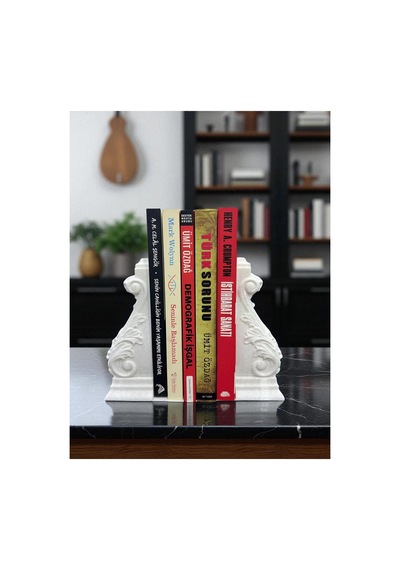 Klasik Motifli Kitap Tutucu Beyaz İkili Set Raf Aksesuarı