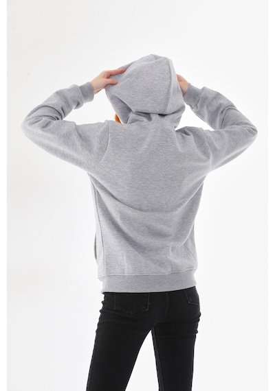 Everest Everst Kapüşonlu 3 İplik Şardonlu Kanguru Cepli Sweatshirt Gri