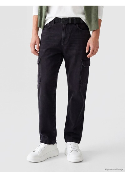 Lcw Jeans Siyah Baggy Fit Erkek Kargo Jean Pantolon