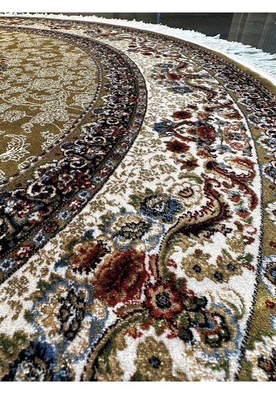 Orfe İpek Tuşeli Halı Salon Halısı, Oturma Odası Halısı, Antre Giriş Halısı Yuvarlak Altın