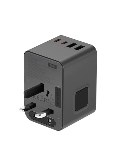 Energea Travelworld Universal Gan70 1 Adet 70w Type C 2 Adet 15w Type C Ve 2 Adet 15w Usb Çıkışlı Pd Hızlı Şarj Aleti - Siyah