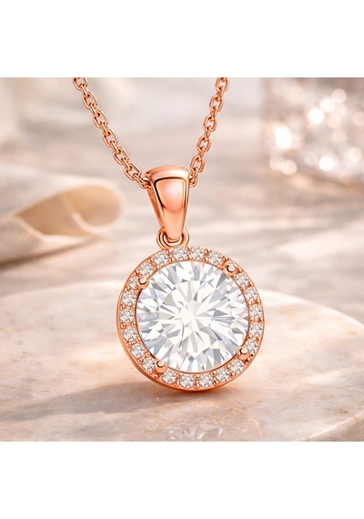 925 Ayar Gümüş Rose Altın Kaplama Kaplama Kaplama Yuvarlak Montür Kadın Kolye Rose Gold