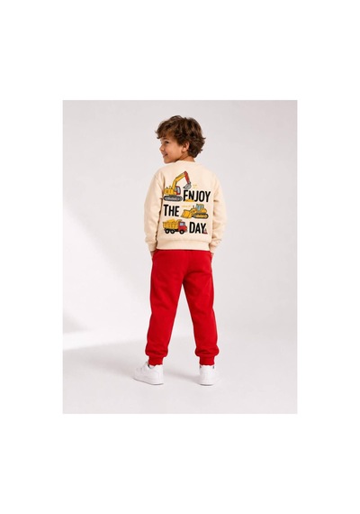 Toikids Erkek Çocuk Baskılı Sweatshırt Eşofman Takımı Kırmızı