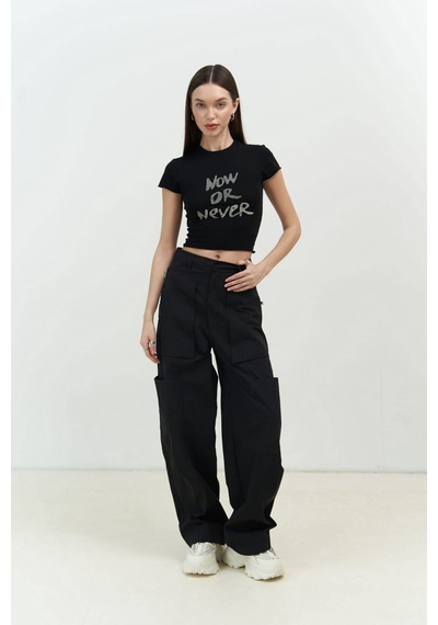 Mai Collection 2725 - Now Or Never Siyah Penye Crop Siyah