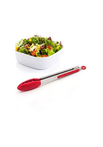 Çelik Silikon Maşa 33 Cm Kırmızı Mutfak Biftek Barbekü Salata Ekmek Maşası Mt145
