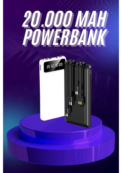 Powerbank 20.000 Mah Hızlı Şarj Özellikli Taşınabilir Usb Girişli Sarı