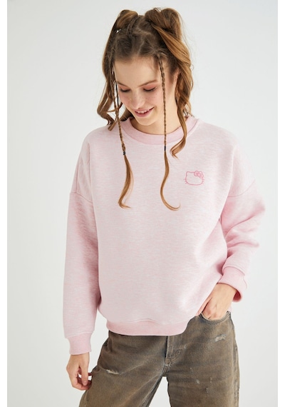 Hello Kitty Lisanslı Baskılı Kalın Pembe Sweatshirt Renkli