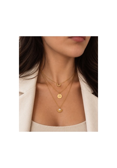 Aura Collection Solenne Güneş Figürlü Üçlü Katmanlı Gold Çelik Kolye Altın Altın