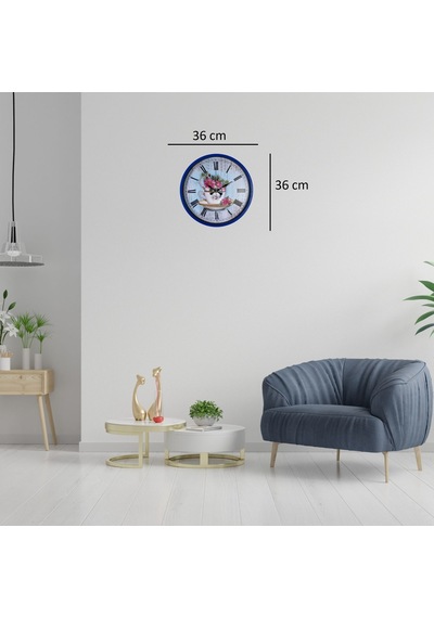 Büro Ev Ofis Hediyesi İçin 36cm Lacivert Çiçek Stil Duvar Saati Diğer