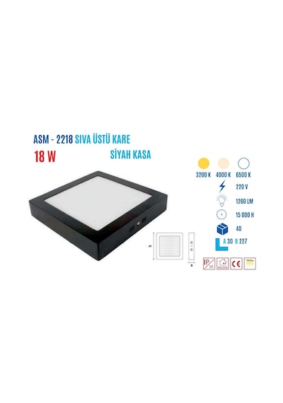 Ycl Asm-2218g 18w S.üstü Kare Led Panel Günışığı