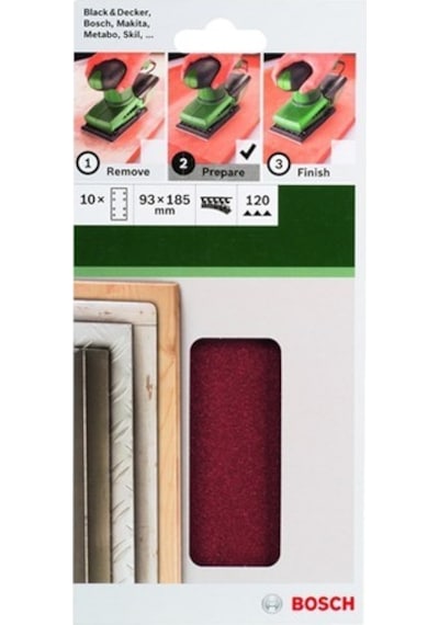 Bosch Titreşimli Zımpara Kağıdı 10'lu 93 x 185 mm 120 Kum 8 Delik - 2609256A83