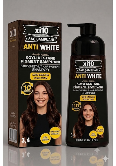 Xi10 Beyaz Kapatıcı Koyu Kestane 3.4 Saç Beyaz Kapatan Hızlı Şampuan Beyaz Saçlar İçin 300 Ml.