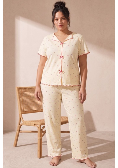Siyah İnci Beden Fitilli Kaşkorse Örme Pijama Takım26120851 Sarı