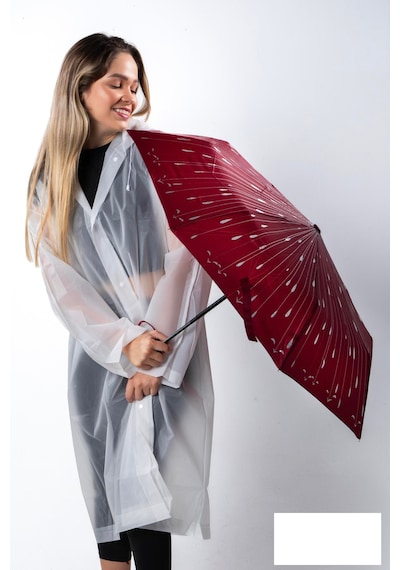 Newdaki Damla Desenli Fiberglass Güçlü Mekanizma Tam Otomatik Kadın Şemsiye Bordo