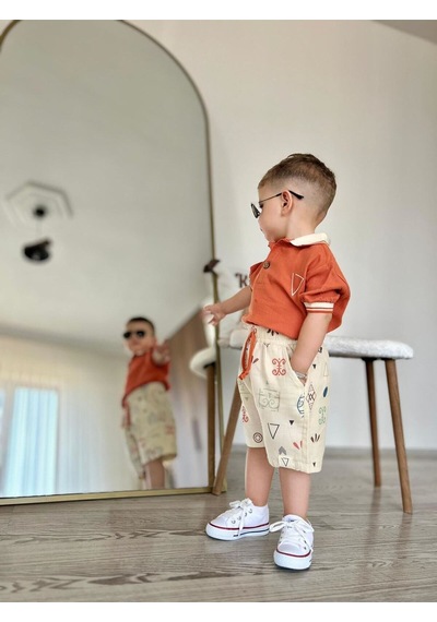 Miniğimin Cicileri Müslim Lacost Yaka Şortlu Etnik Desen Erkek 2 Li Takım - Oranj Oranj-32393