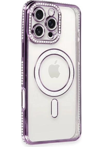 Newface Apple iPhone Uyumlu 16 Pro Kılıf Joke Simli Magneticsafe Kılıf - Derin Mor