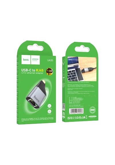 Hoco. Ua35 Tak Çalıştır Type-c To Rj45 100mbps Ethernet Dönüştürücü - Gri