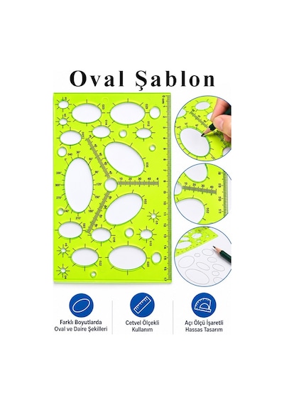 Oval Şablon Orta Boy Cetvelli 1 Adet Rio 17 Cm Cetvelli Teknik Çizim Oval Cetveli Okul Mühendis Mimar Çok Renkli
